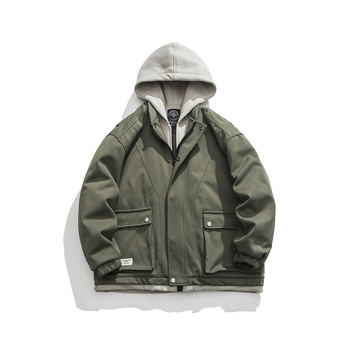 Men's Two-Layer Utility Jacket with Integrated Hood Inner Layer and Flap Pockets Amarae