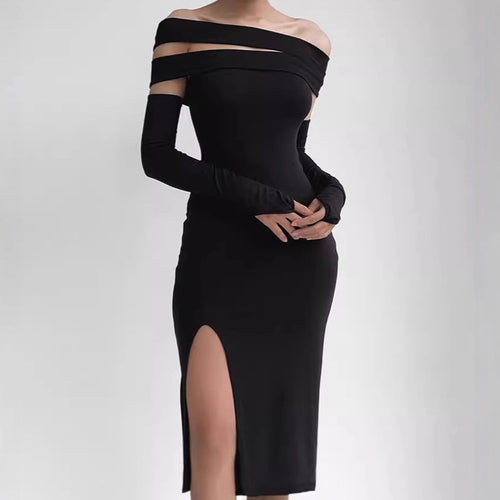 Elegant ladies maxi dress with off-shoulder neckline and long slit Amarae