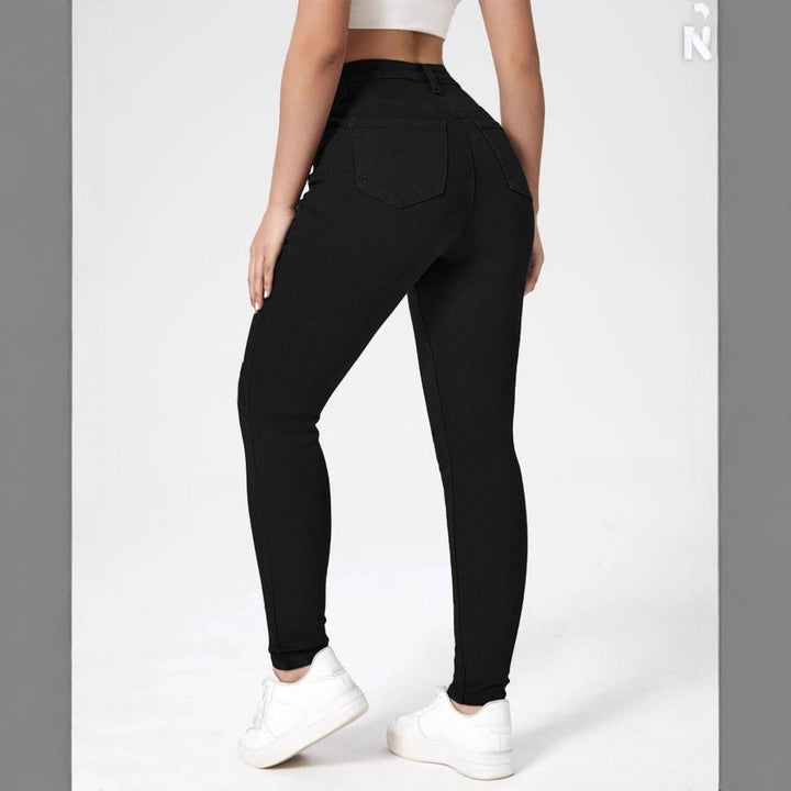 Women High-Waisted Ripped Skinny Jeans with Pearl Decoration and Sculpting Effect Amarae