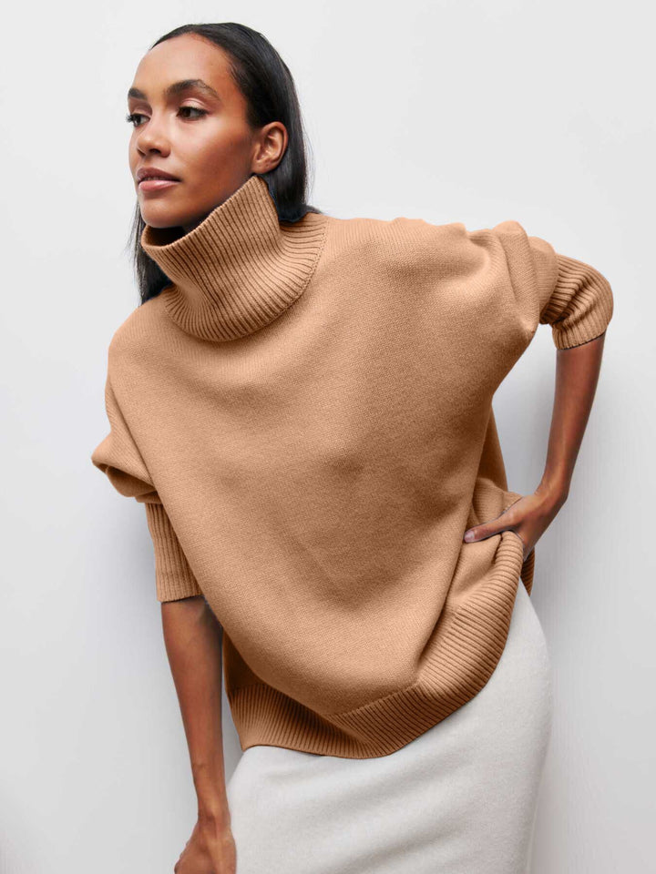 Women's Comfortable Turtleneck Sweater with Oversized Cut and Textured Material Lune London