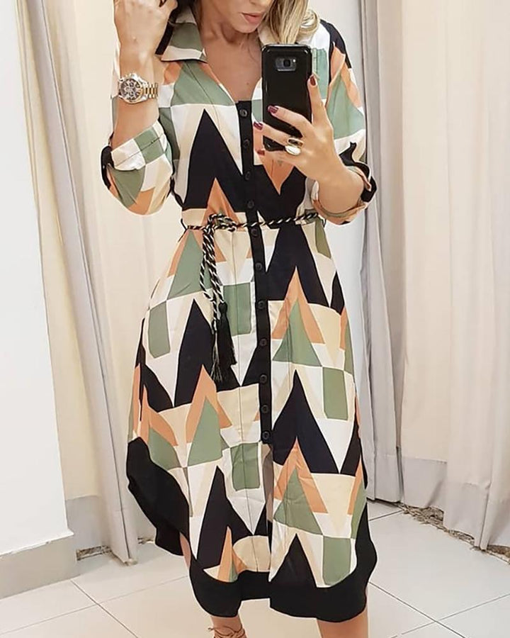 Striped midi shirt dress for women with fitted belt Lune London