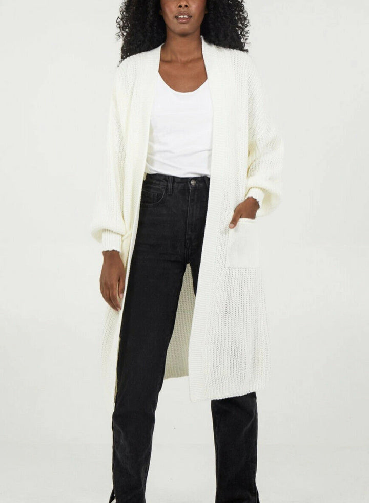 Ladies Long knit cardigan with voluminous sleeves and open cut Lune London
