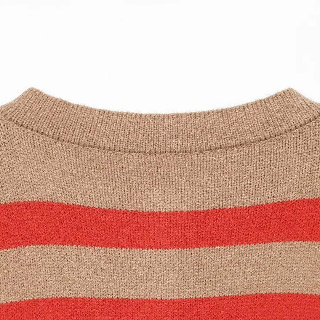 Women's Striped Oversize Knit Sweater with Henley Button Placket Amarae