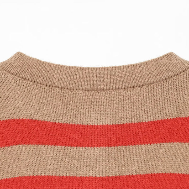 Women's Striped Oversize Knit Sweater with Henley Button Placket Amarae