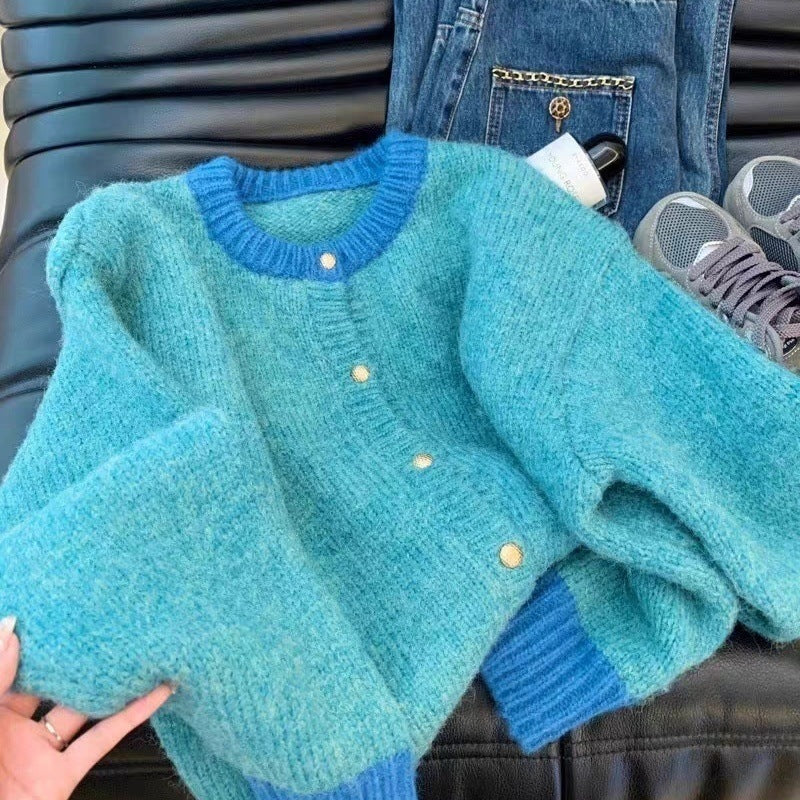 Cardigan doux pour femmes avec boutons luxueux et poignets contrastés Chic & Stil