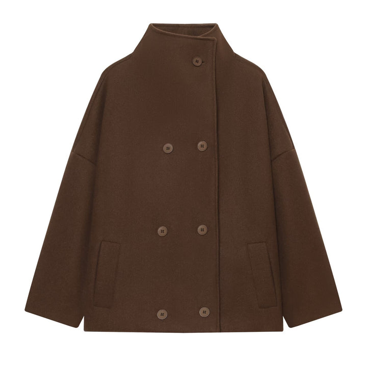 Women's Short Cape Coat made of Wool Blend with High Standing Collar and Double-Breasted Button Placket Amarae