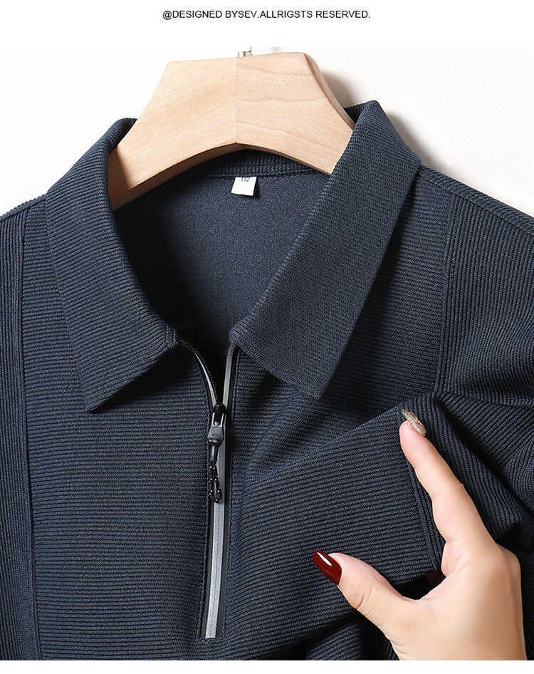 Casual long sleeve pullover for men with half zipper and textured pattern Lune London