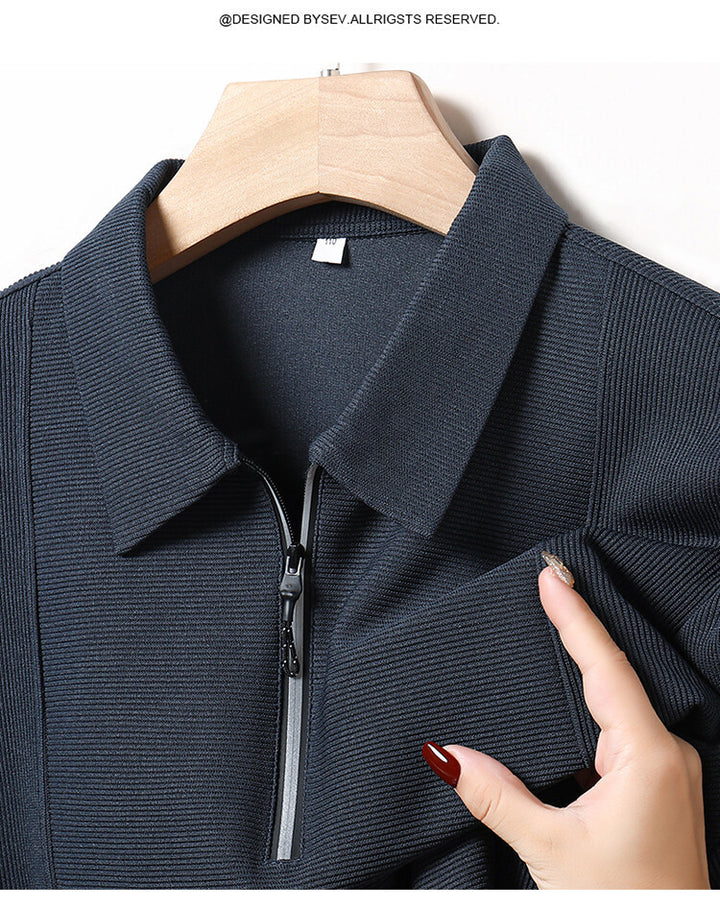 Casual long sleeve pullover for men with half zipper and textured pattern Lune London