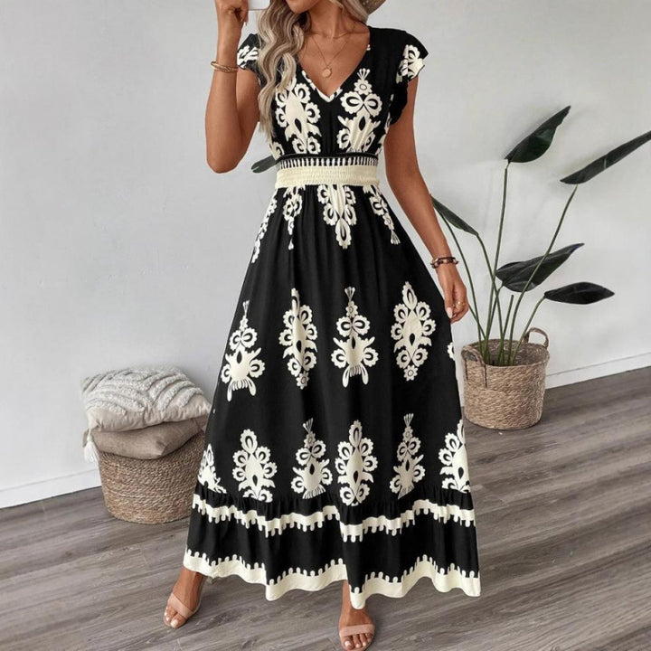 Lune London Embroidered V Neck Maxi Dress for Women