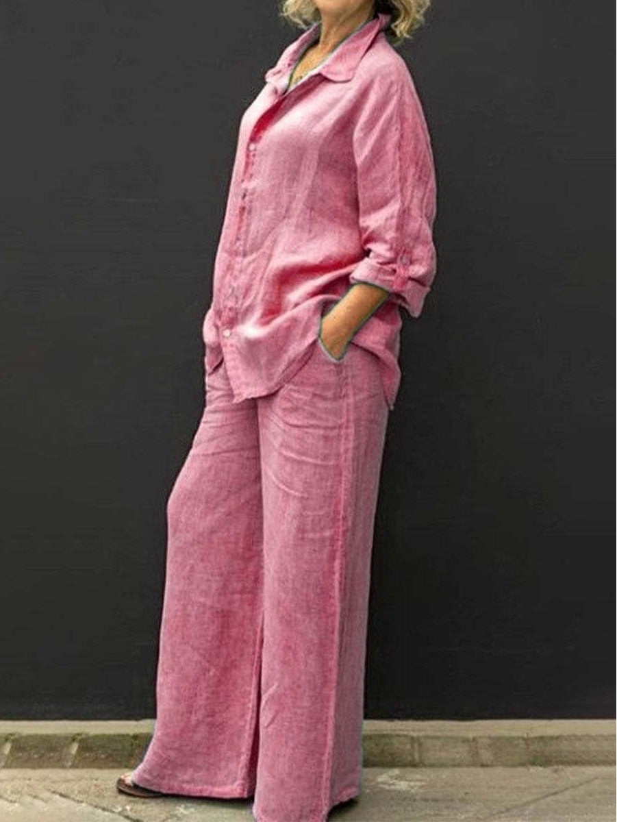 Women's Relaxed Linen Set with Oversized Shirt and Wide Palazzo Pants Amarae
