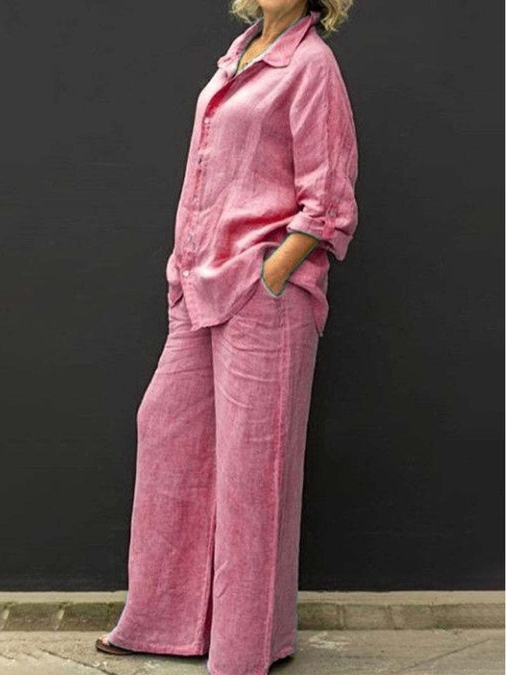 Women's Relaxed Linen Set with Oversized Shirt and Wide Palazzo Pants Amarae