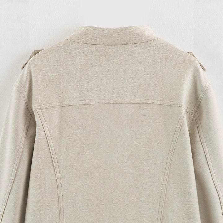Women Short Military Jacket with Decorative Button Placket and Stand Collar Amarae