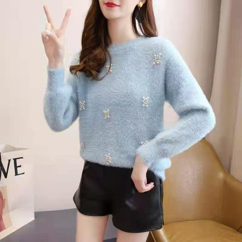 Women soft sweater with elegant pearl appliqués Amarae