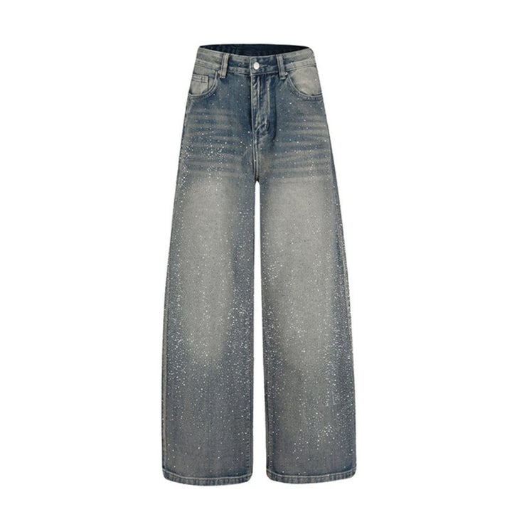 Women wide high-cut palazzo jeans with glitter effect and vintage wash Amarae