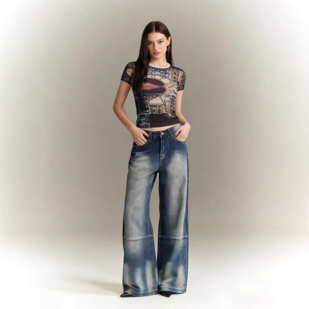 Women's flared jeans with wide leg and trendy wash effects Lune London