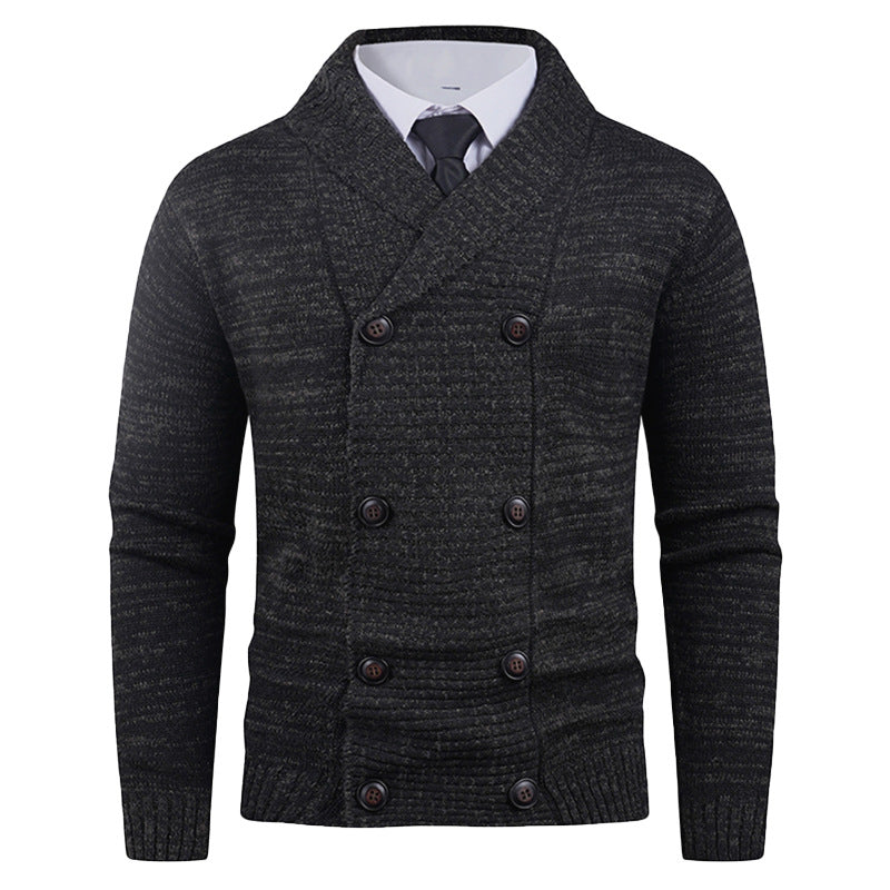 Men's knitted jacket with double row of buttons and fine texture Lune London
