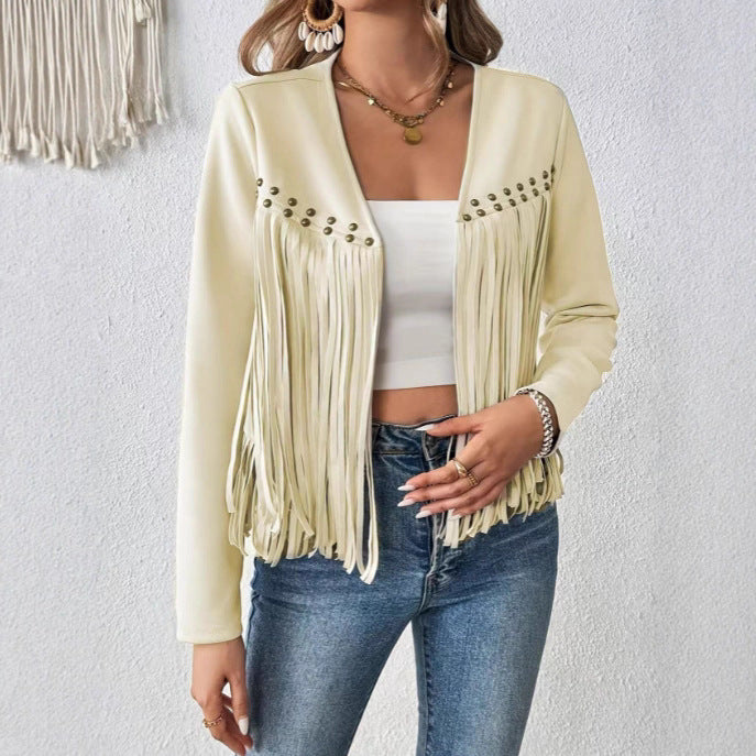Women Fringe Jacket with Decorative Studs Lune London