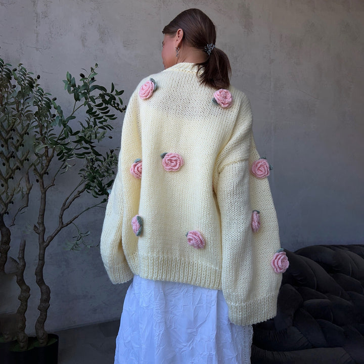Knit sweater for women with floral appliqués and a relaxed fit Lune London