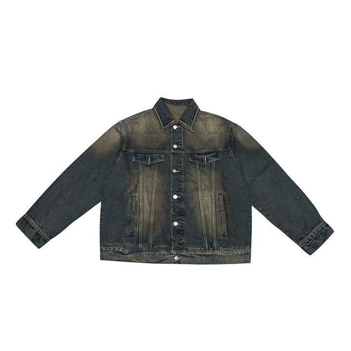 Unisex Oversized Jeans Jacket with Vintage-Washed Effect and Chest Pockets Amarae