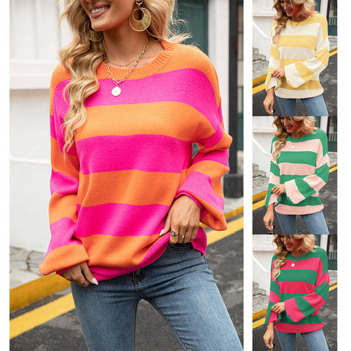 Pull décontracté pour femmes avec un motif rayé tendance et des manches larges Chic & Stil