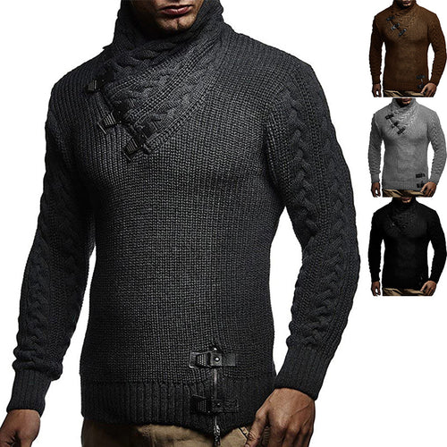 Men's jumper in chunky knit with modern high collar and innovative button details Amarae