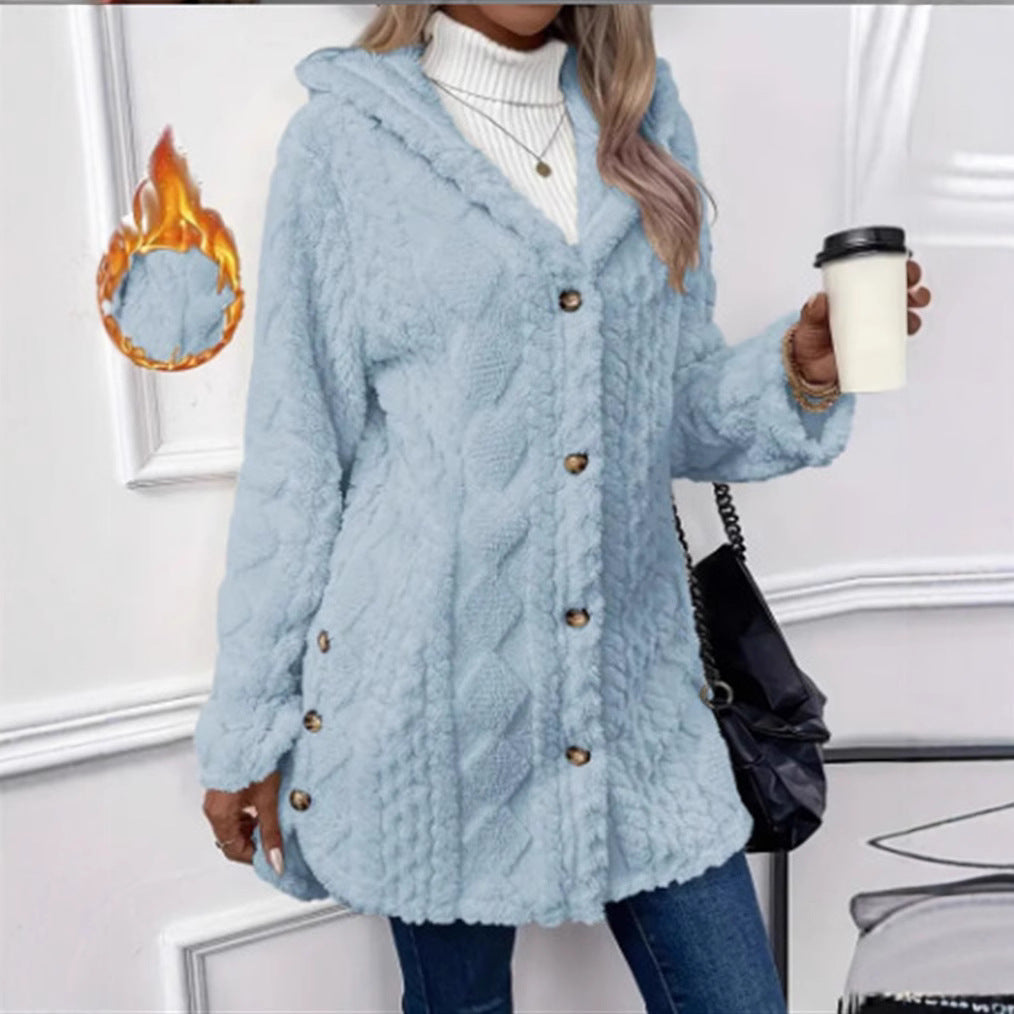 Ladies Cozy Teddy Jacket with Button Closure Amarae