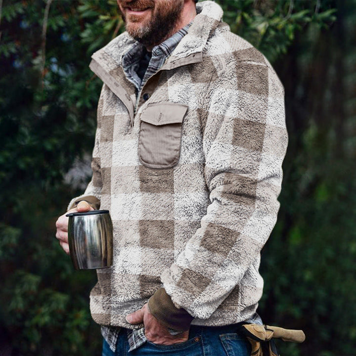 Men’s Fleece Pullover with Plaid Pattern & High Collar | Lune London