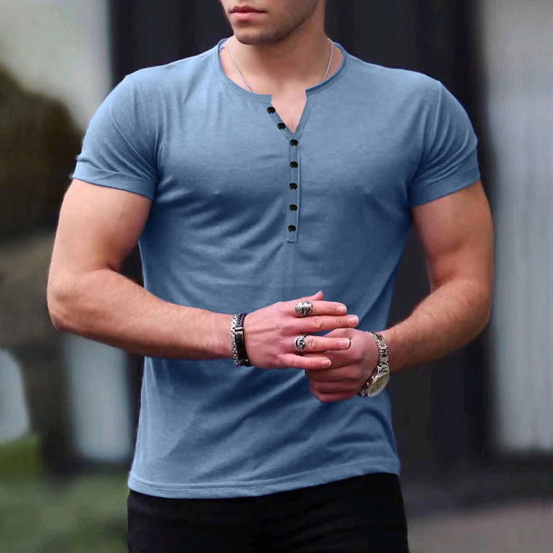 Men's Short Sleeve Henley Shirt with Button Placket and Fitted Cut Lune London