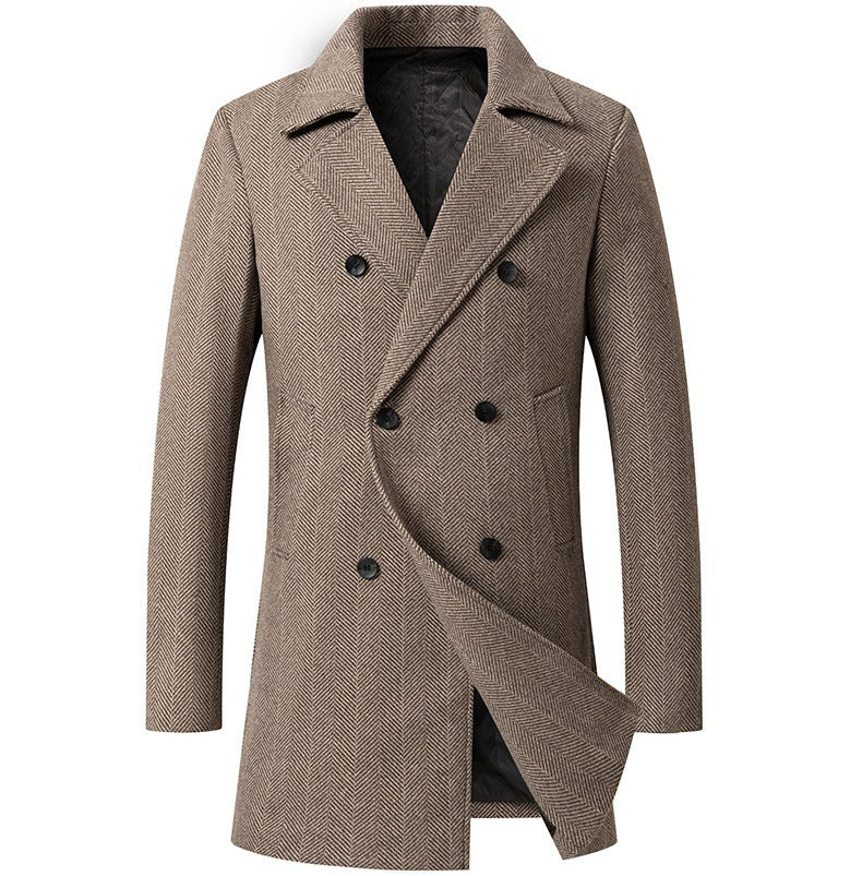 Elegant double-breasted coat for men with textured herringbone pattern Lune London