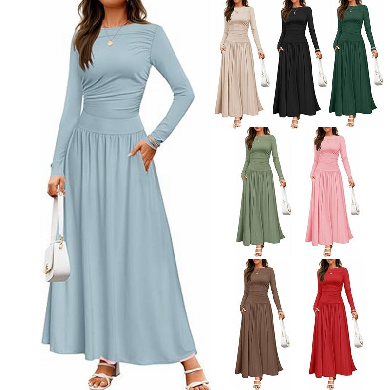 Women's Long Sleeve Maxi Dress with Elegant Ruffle Details and Practical Pockets Lune London