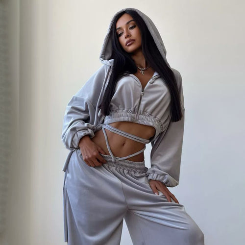 Casual tracksuit for women with hooded top and wide-leg pants Amarae