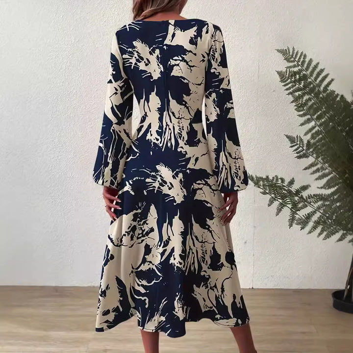 Midi dress for women with floral details and an elegant V neck Lune London