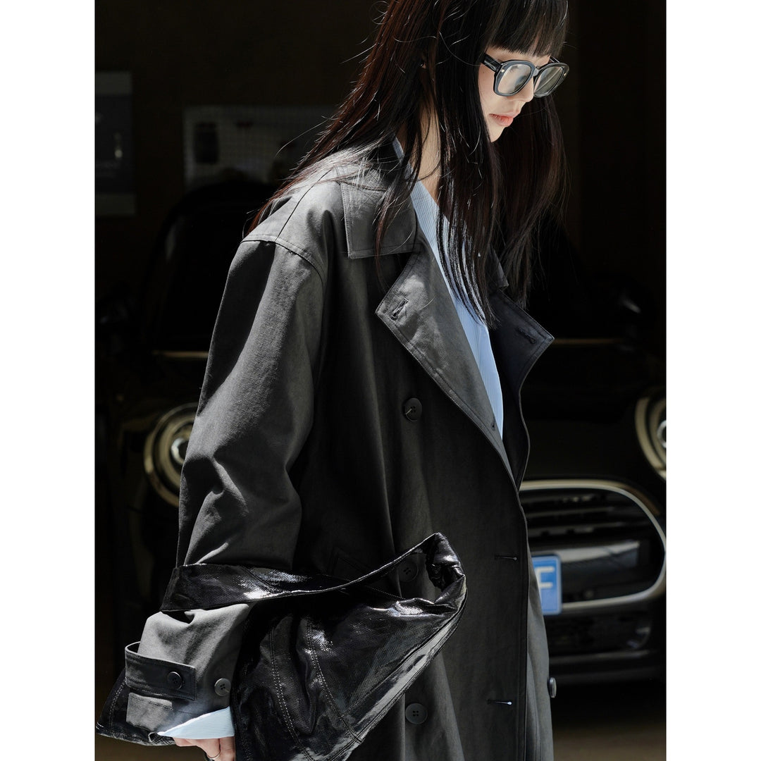 Women’s Long Oversize Trench Coat made of Cotton Blend with Lapel Collar and Waist Belt Amarae