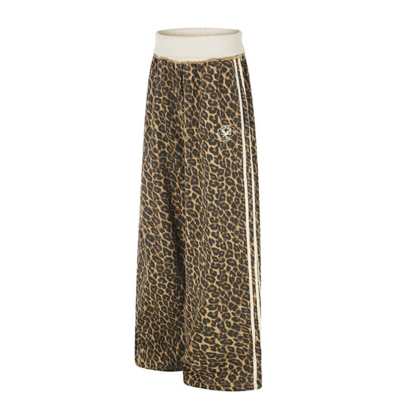 Women's wide palazzo jogging pants with leopard print and elastic ribbed waistband Amarae