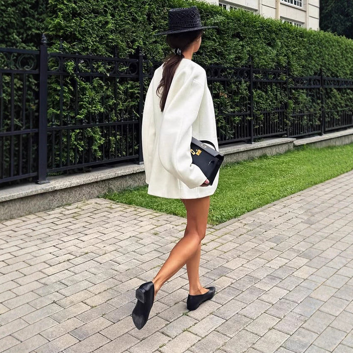 Women's Tailored Collarless Wool Blend Short Coat with Clear Silhouette Amarae