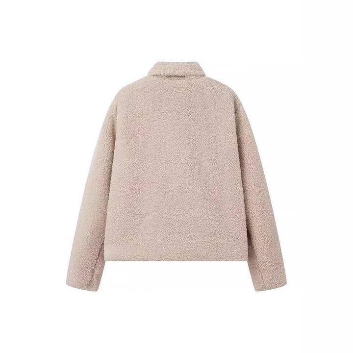 Women's Oversize Teddy-Fleece Jacket with Lapel Collar and Soft Structured Fur Look Amarae