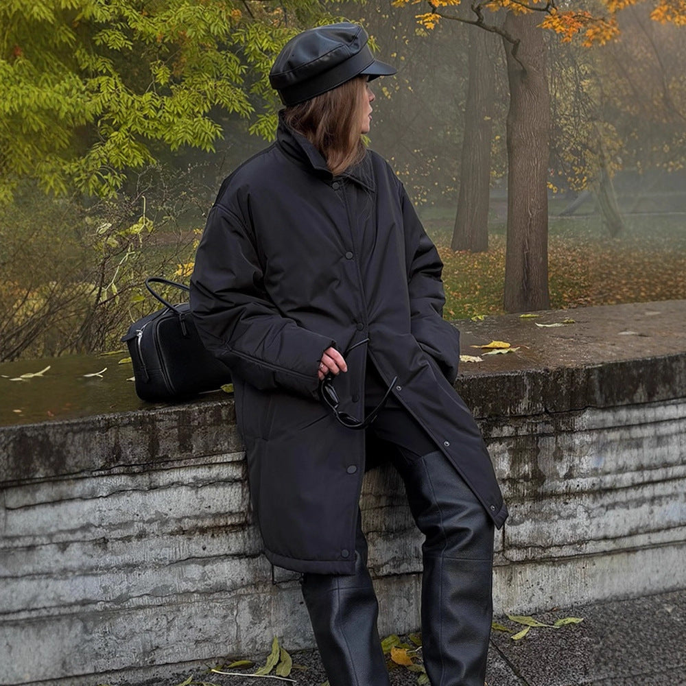 Women's transitional winter coat with minimalist quilting, high-closing collar and snap button closure Amarae