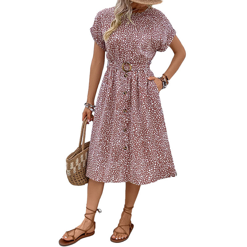 Stylish belted button midi dress for women with elegant polka dots Lune London