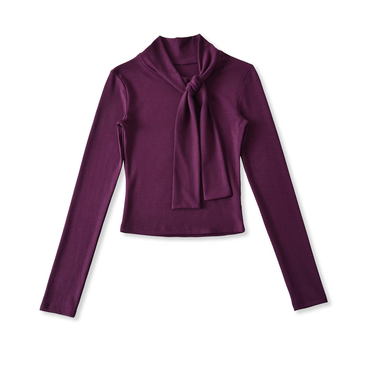 Long sleeve women’s t-shirt with an elegant wrap neckline and a feminine bow look Lune London