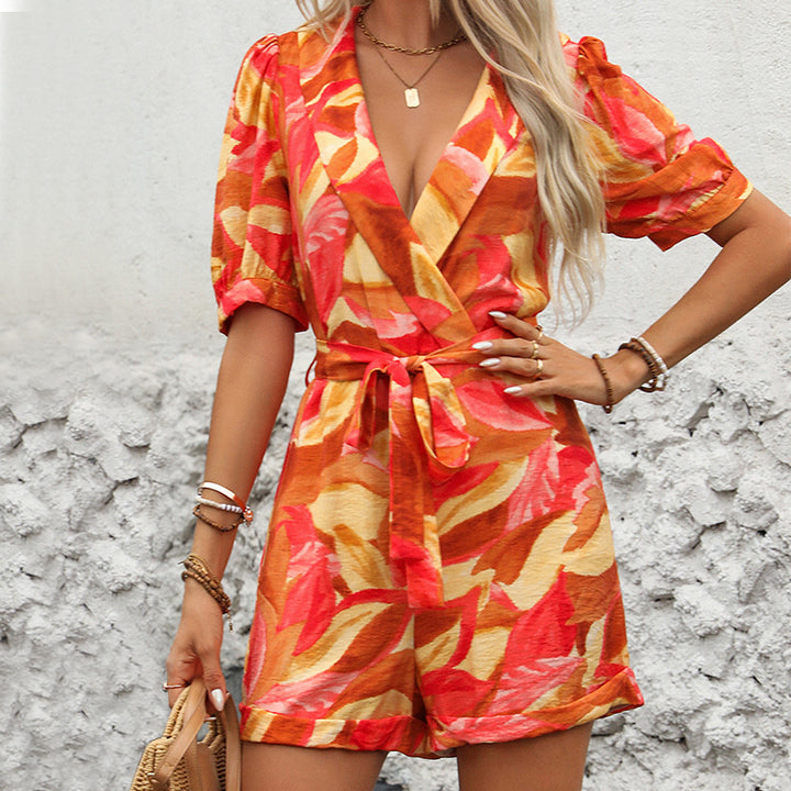 Ladies Floral Print Wrap Jumpsuit With Waist Belt Lune London