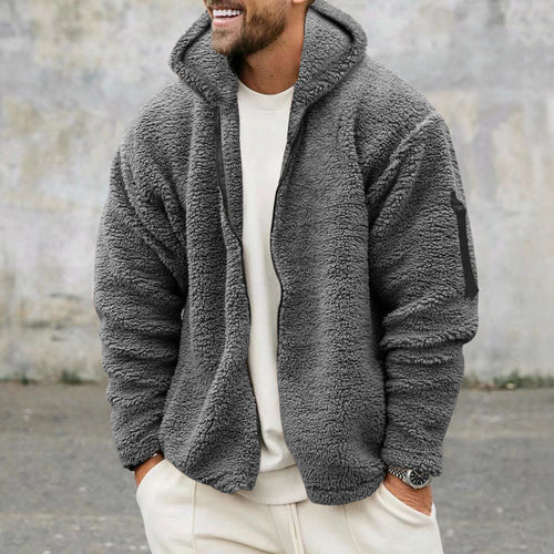Cozy fleece jacket for men with hood and practical zippered pockets Amarae