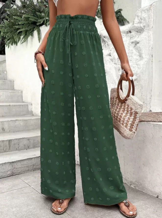 Ladies Wide Palazzo Pants with Subtle Pattern and Elastic Belt Lune London
