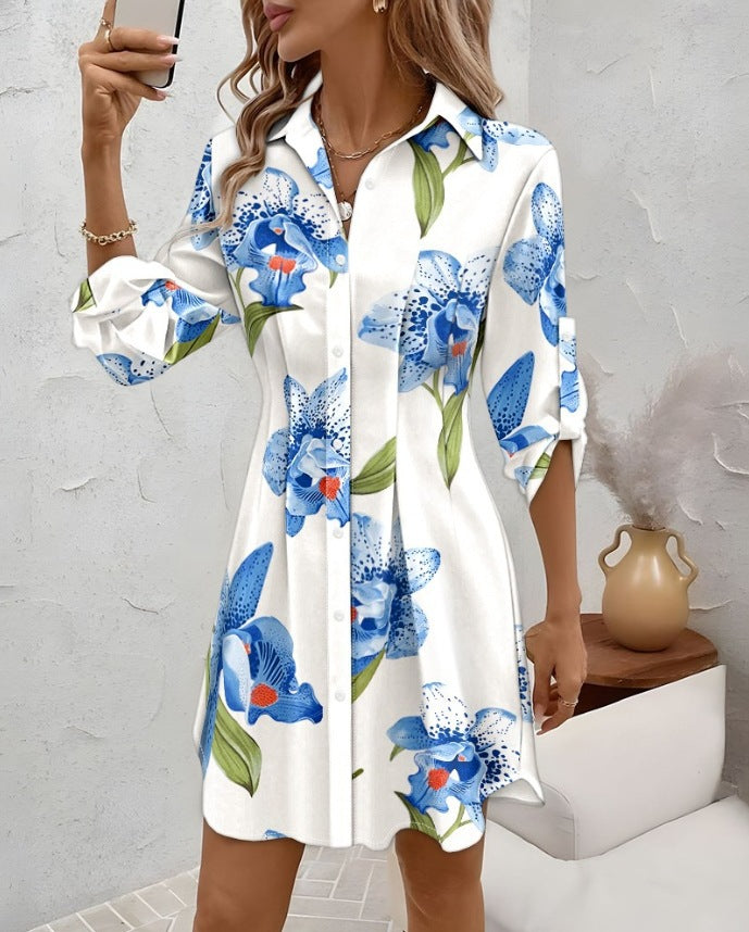 Ladies Abstract Print Buttoned Shirt Dress Lune London