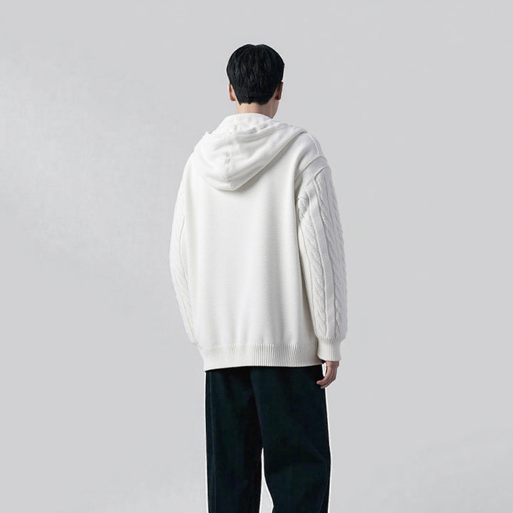 Chunky knit hoodie for men with modern embossed pattern Lune London