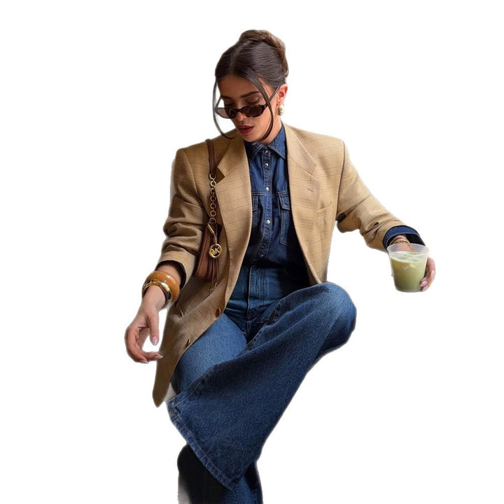 Women's Oversized Glencheck Blazer in a boxy cut with a distinctive shoulder section Amarae
