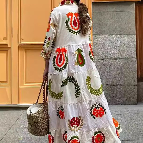 Long sleeve plaid dress for women with floral embroidery Lune London