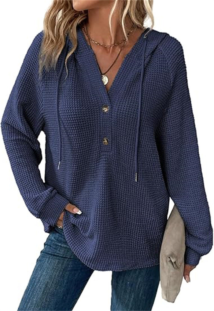 Ladies hooded sweatshirt in waffle texture Amarae