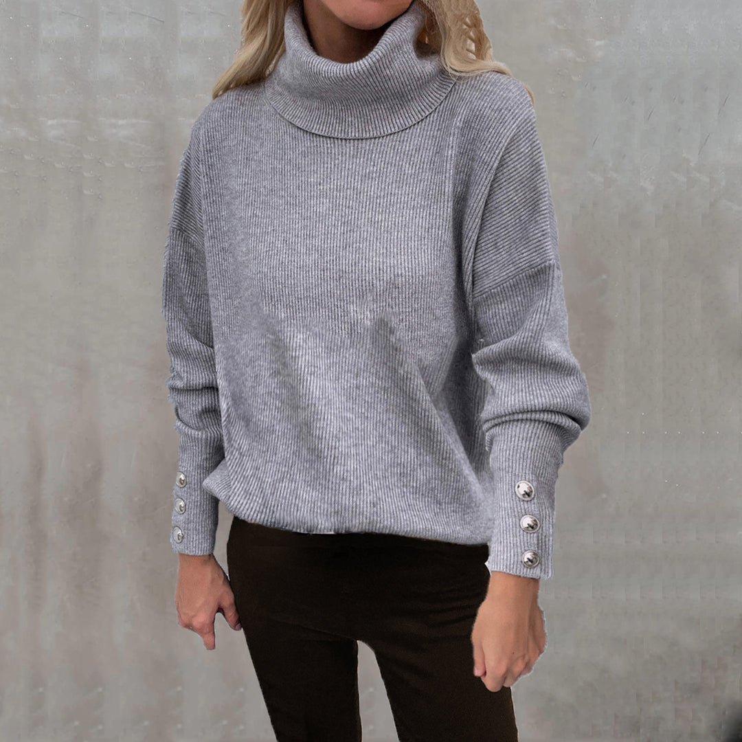 Thick knitted sweater for women with turtleneck and button detail Lune London