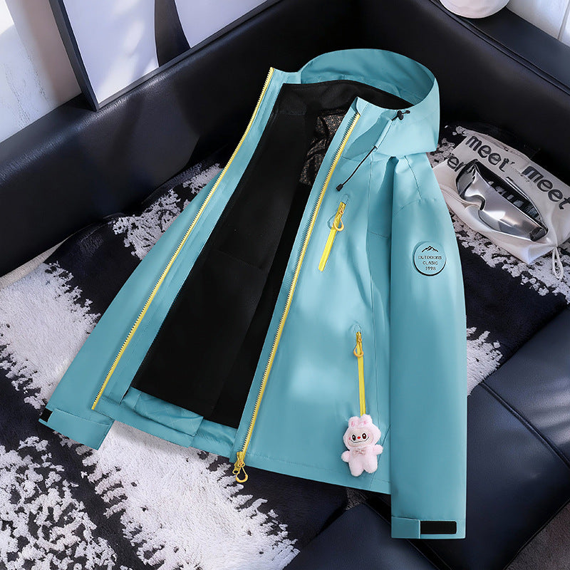 Women Lightweight Waterproof Hooded Jacket with Teddy Charm and Concealed Zipper Pockets Amarae
