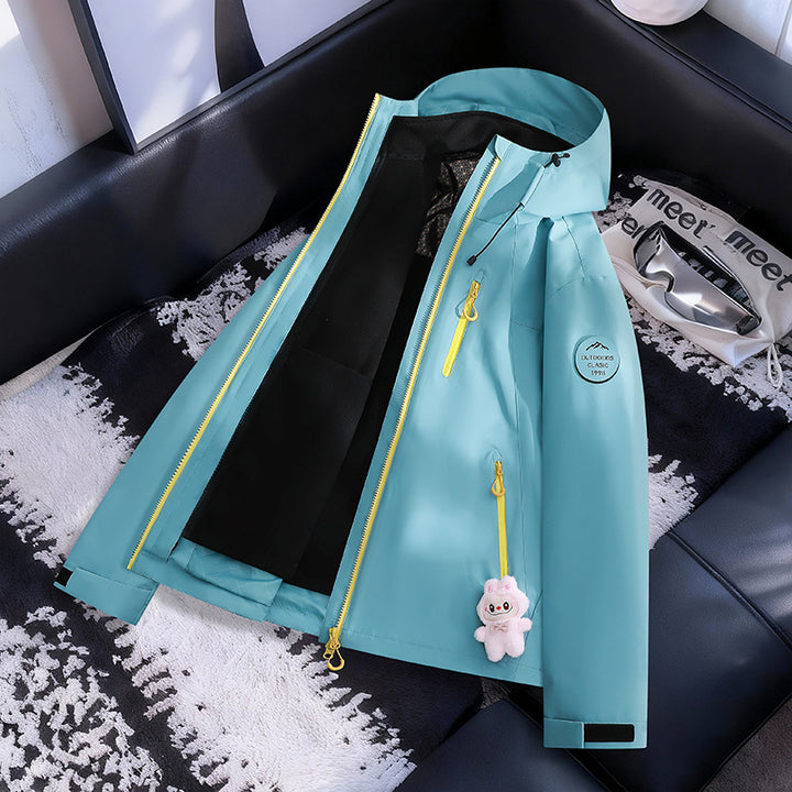 Women Lightweight Waterproof Hooded Jacket with Teddy Charm and Concealed Zipper Pockets Amarae
